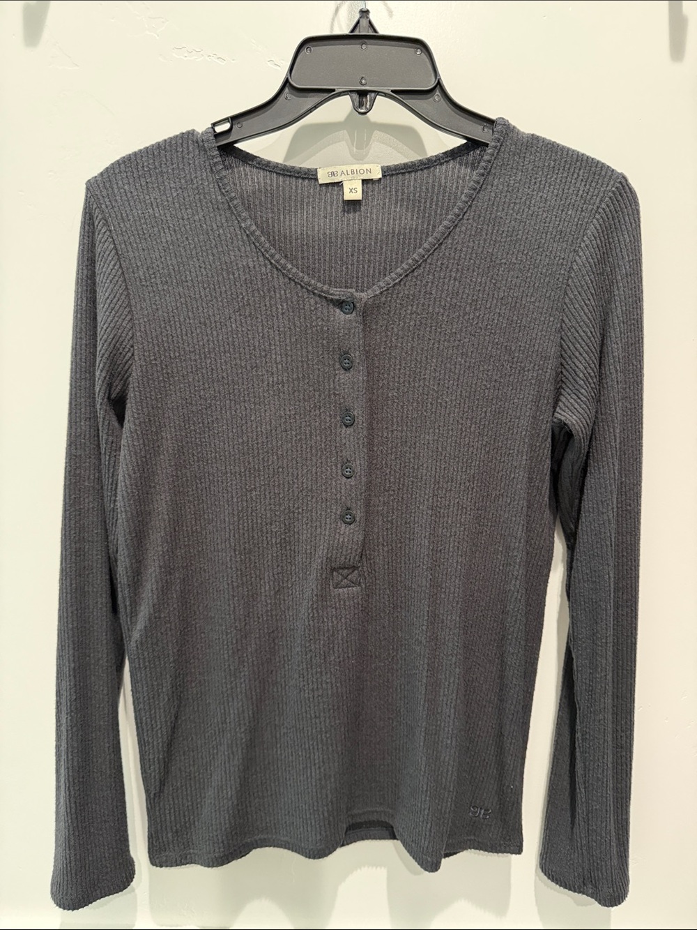 Albion Charcoal Ribbed Henley Long Sleeve Top